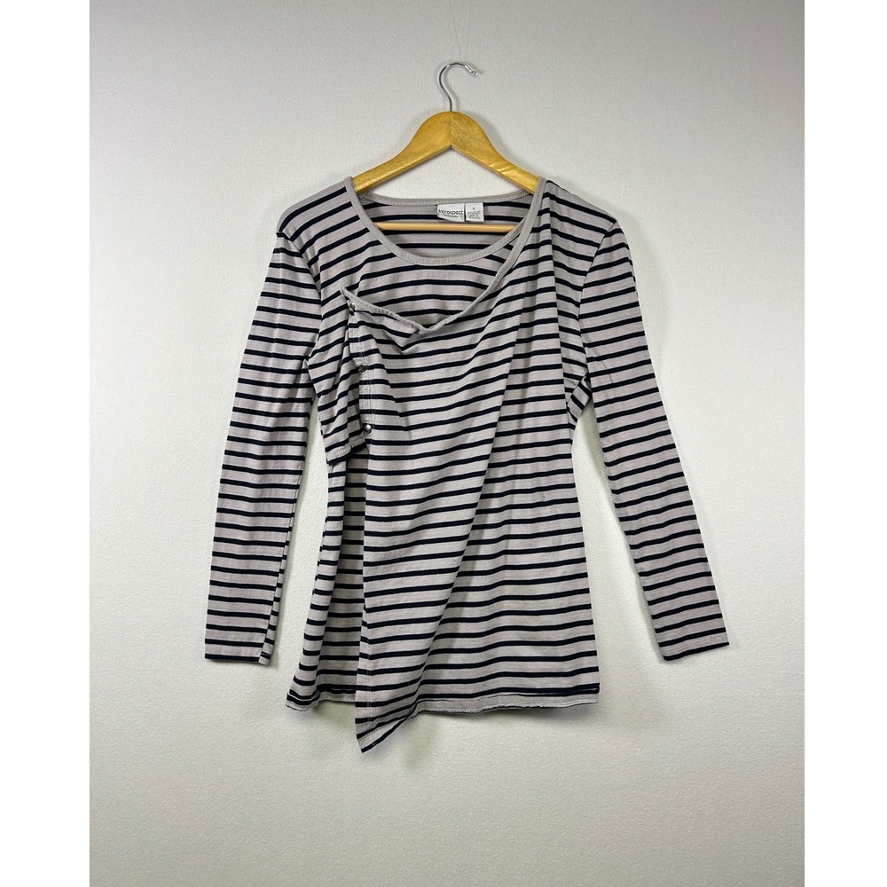 Introspect Maternity Nursing Top Women S Gray‎ Navy Blue Striped Snap Front
